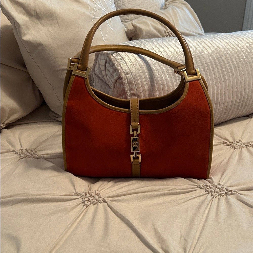 Gucci rare Tom Ford Jackie bag in rust and Tan suede and leather.